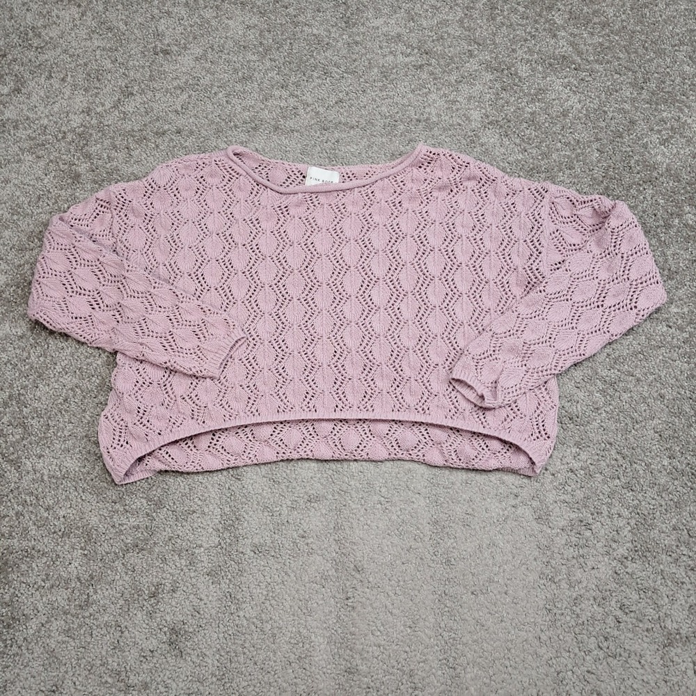 Pink Rose Women Mauve Pointelle Knit Cropped Sweater Long Sleeve Size M 6797